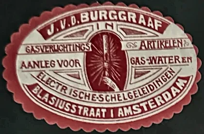 Reclamesluitzegel J.V.D. Burggraaf – Gasverlichtingsartikelen Amsterdam