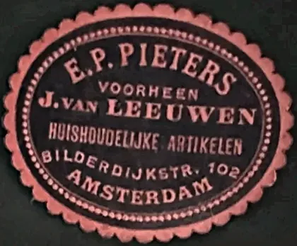 Sluitzegel E.P. Pieters – Huishoudelijke Artikelen, Amsterdam
