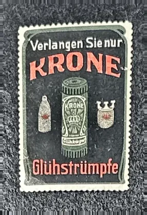 Krone Glühstrümpfe – Reclamesluitzegel voor gloeikousen
