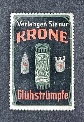 Krone Glühstrümpfe – Reclamezegel voor gloeikousen