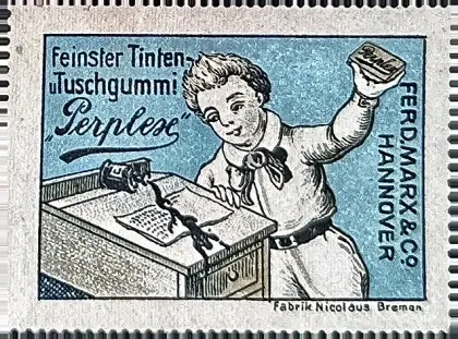 Reclamesluitzegel Perplex inkt- en tuschgummi – Ferd. Marx & Co. Hannover