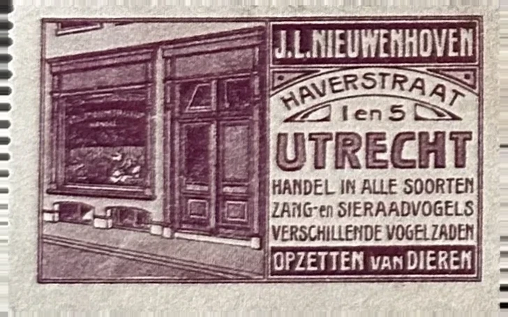 Reclamesluitzegel J.L. Nieuwenhoven – Vogels & Taxidermie, Utrecht
