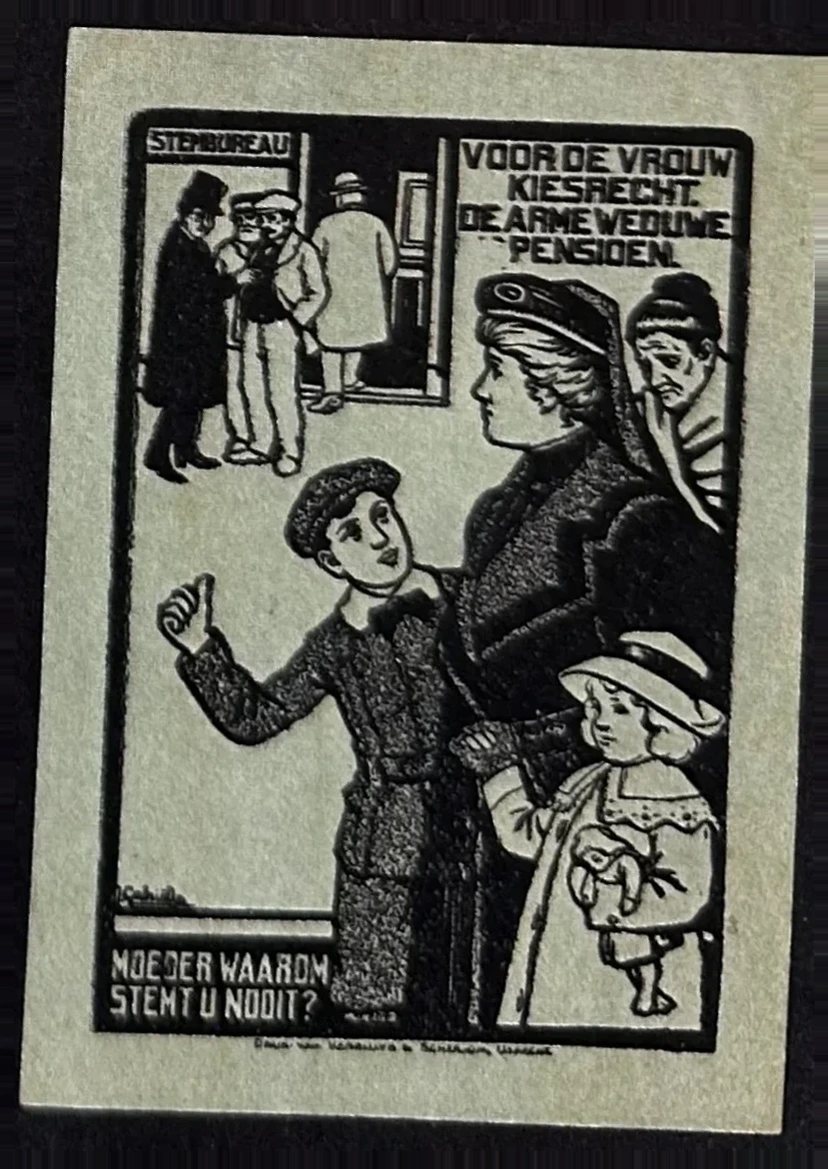 Sluitzegel vrouwenkiesrecht – Moeder waarom stemt u nooit?