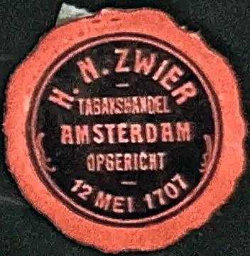 Sluitzegel H.N. Zwier Tabakshandel Amsterdam
