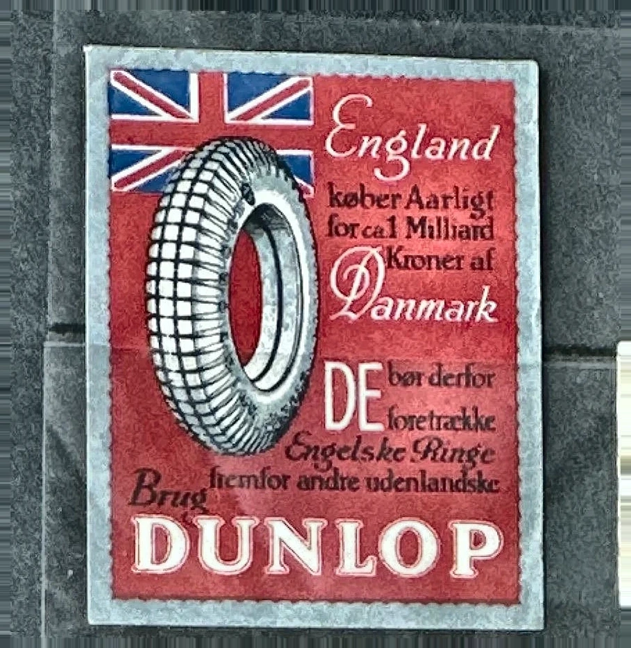 Dunlop banden reclame – Deense sluitzegel met Union Jack