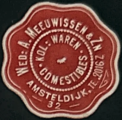Sluitzegel Wed. A. Meeuwissen & Zn. – Koloniale Waren & Comestibles, Amsterdam