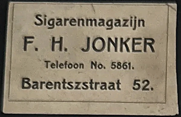 Sluitzegel Sigarenmagazijn F. H. Jonker, Amsterdam
