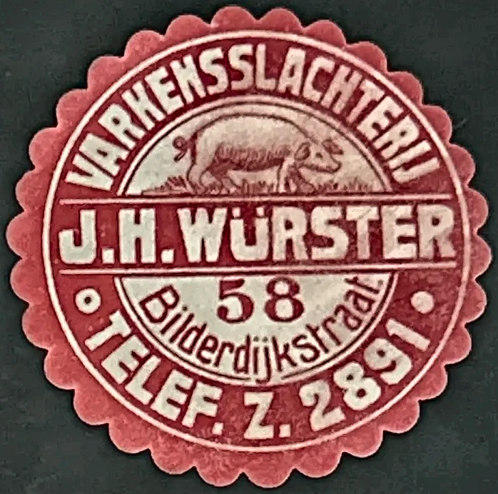 Sluitzegel Varkensslachterij J.H. Würster Amsterdam