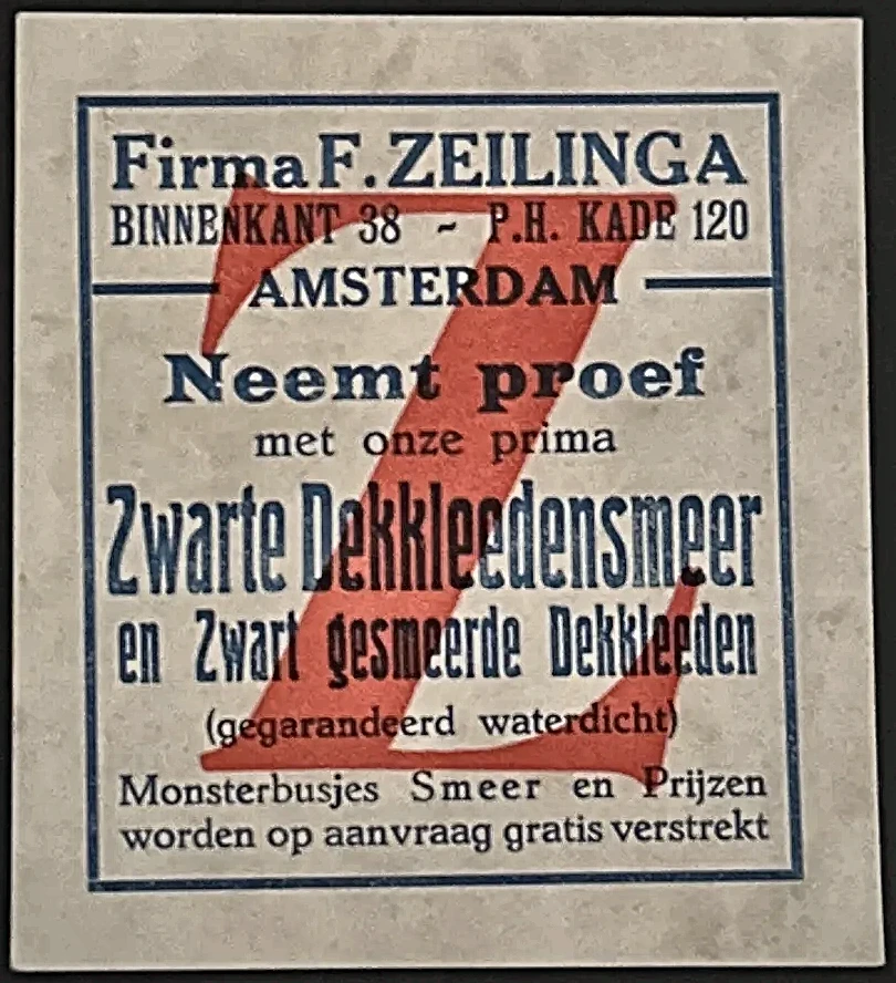 Firma F. Zeilinga – Zwarte Dekkleedensmeer Amsterdam