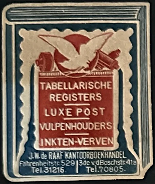 Sluitzegel J.W. de Raaf Kantoorboekhandel Den Haag