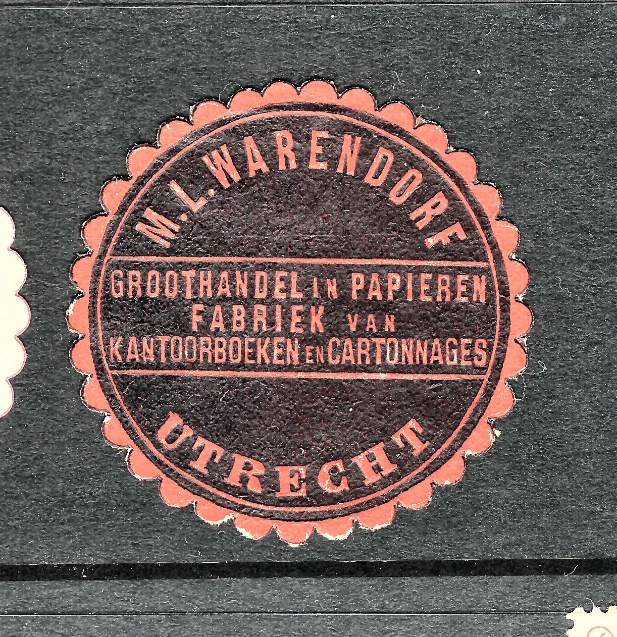 Sluitzegel M.L. Warendorf – Groothandel in Papieren, Utrecht