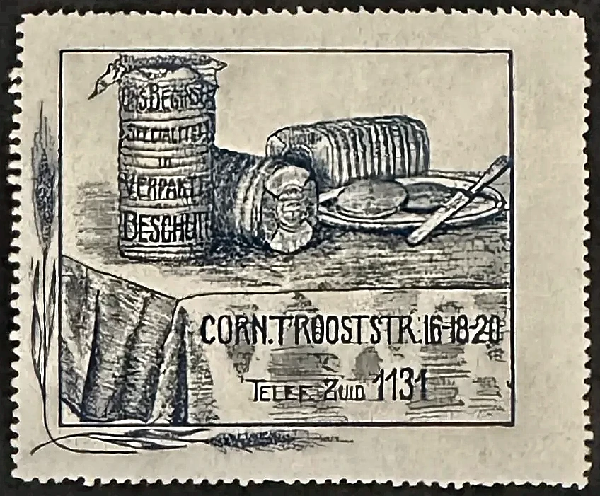 Beschuit reclame sluitzegel – Cornelis Trooststraat Amsterdam