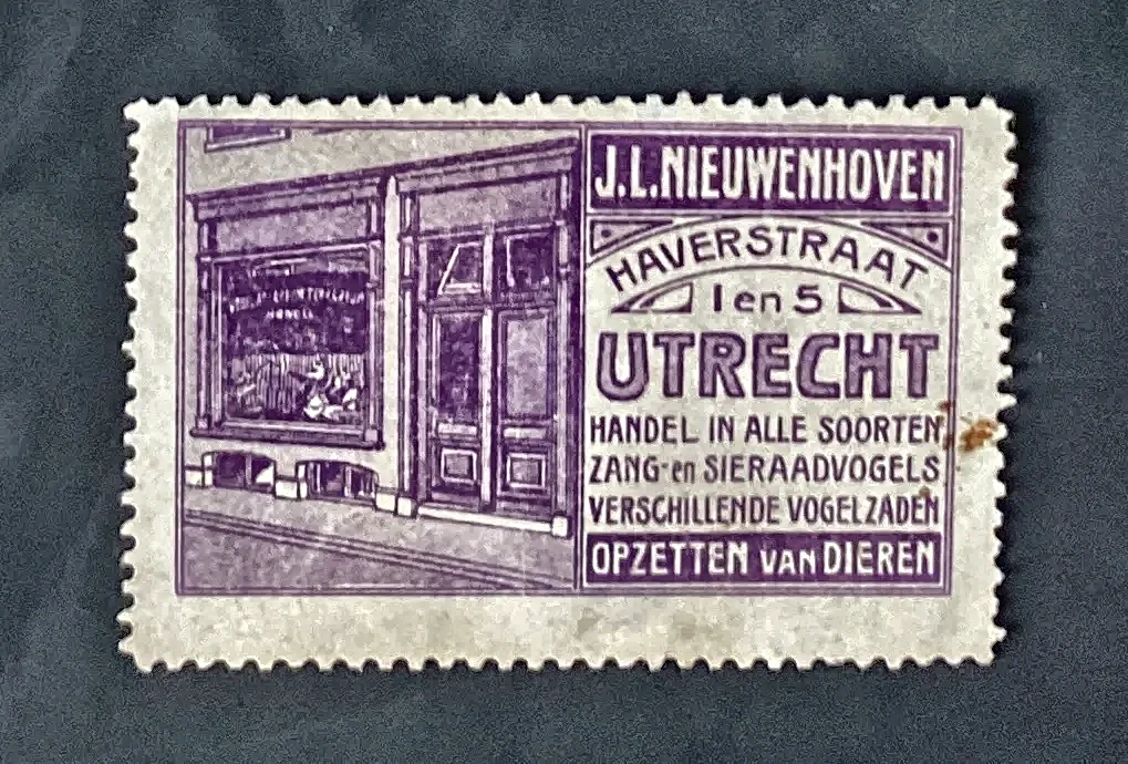 Reclamesluitzegel J.L. Nieuwenhoven – Vogel- en zadenhandel Utrecht