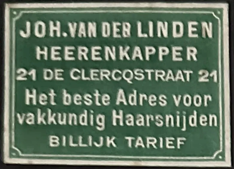 Reclamesluitzegel Joh. van der Linden, Heerenkapper Amsterdam