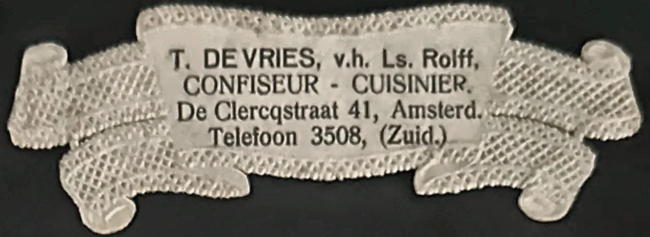 Sluitzegel T. de Vries, Confiseur-Cuisinier, Amsterdam
