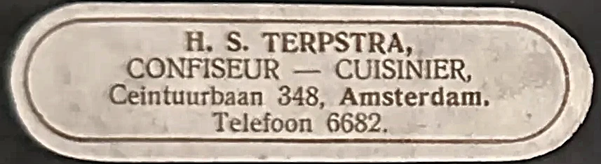 Sluitzegel H. S. Terpstra, Confiseur-Cuisinier, Amsterdam