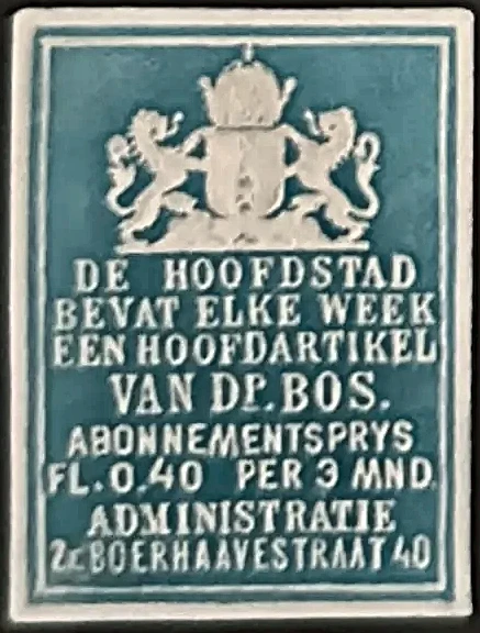 Sluitzegel tijdschrift 'De Hoofdstad' – Dr. Bos