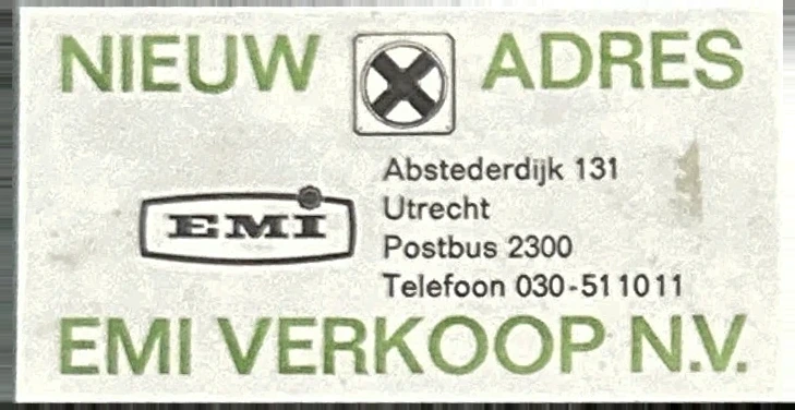 Adreswijziging sluitzegel EMI Verkoop N.V. Utrecht