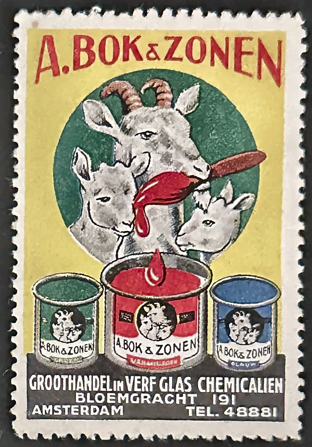 Reclamesluitzegel A. Bok & Zonen – Verfgroothandel Amsterdam
