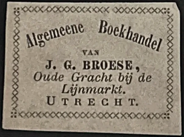Sluitzegel Algemeene Boekhandel J.G. Broese, Utrecht