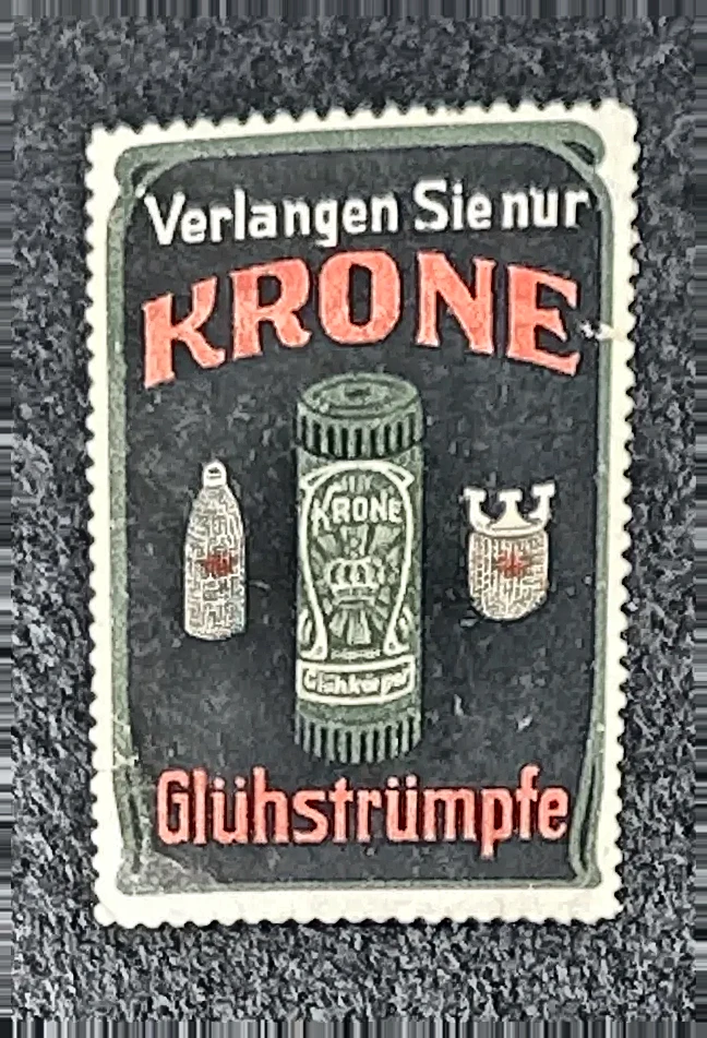 Krone Glühstrümpfe – Reclamesluitzegel voor gloeikousen