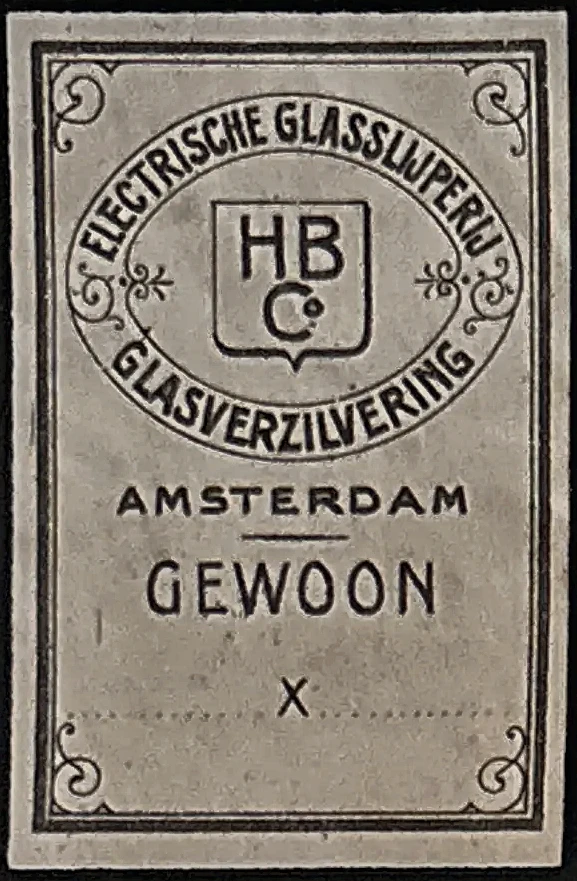 Sluitzegel Electrische Glasslijperij en Glasverzilvering HB Co. Amsterdam