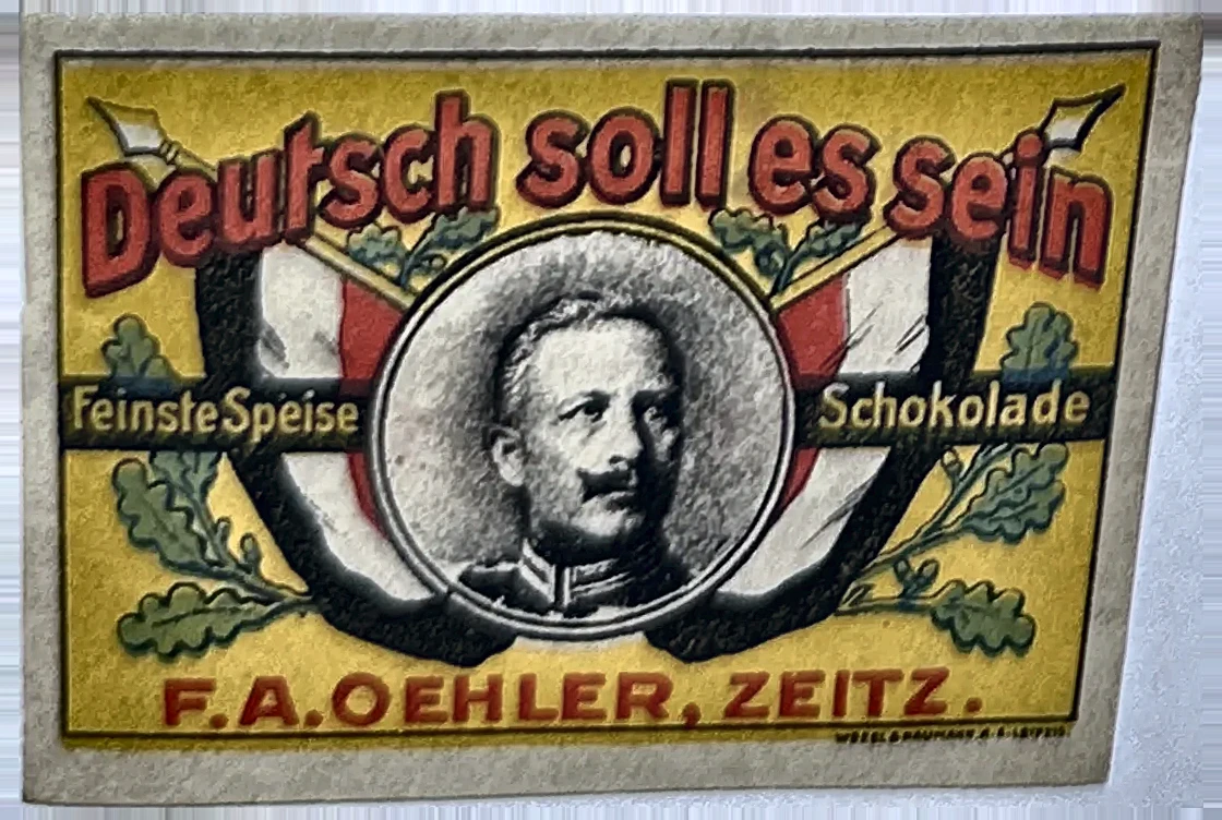 Chocolade-etiket F.A. Oehler Zeitz – 'Deutsch soll es sein'