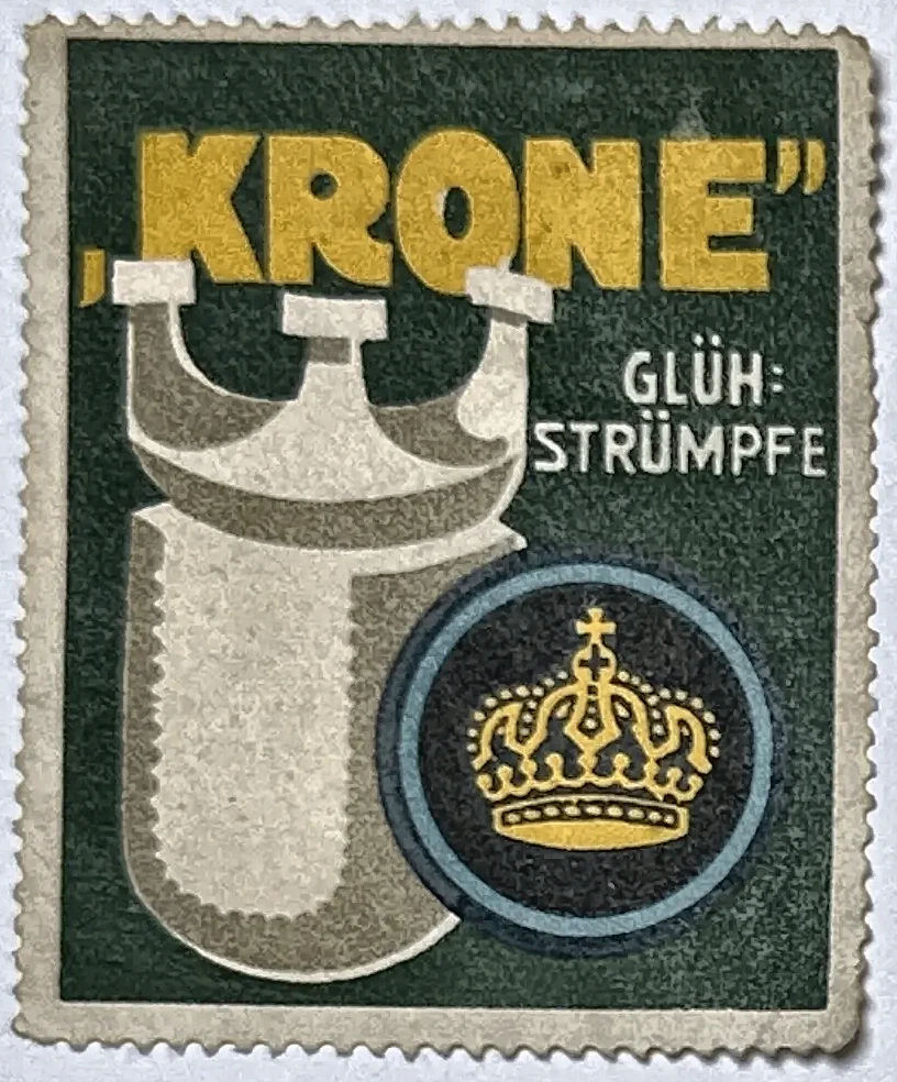 Krone Glühstrümpfe – reclamesluitzegel voor gasmantelkousen