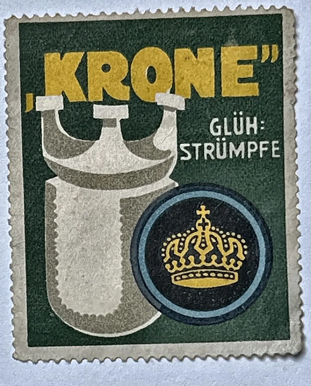 Krone Glühstrümpfe – reclamesluitzegel voor gasgloeikousen