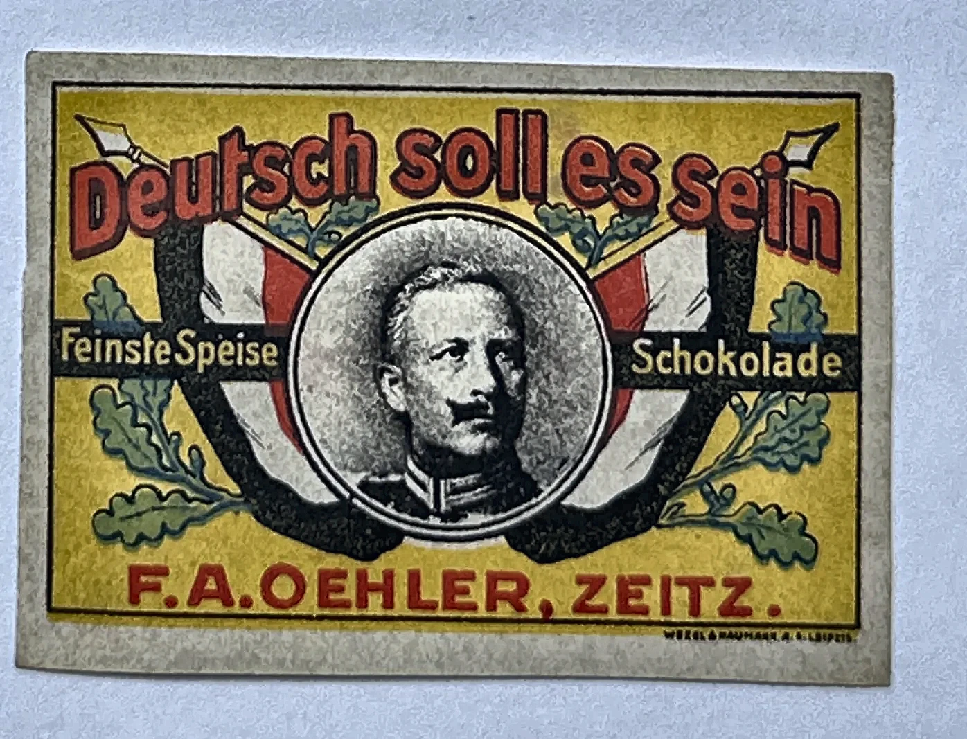 Chocolade-etiket F.A. Oehler Zeitz – 'Deutsch soll es sein'