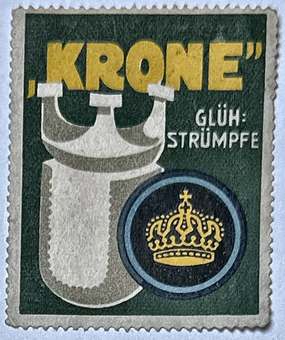 Krone Glühstrümpfe – reclamesluitzegel voor gloeikousen