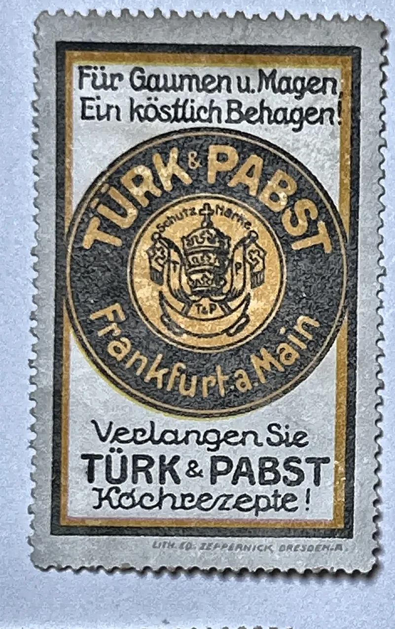 Reclamesluitzegel Türk & Pabst – Frankfurt am Main