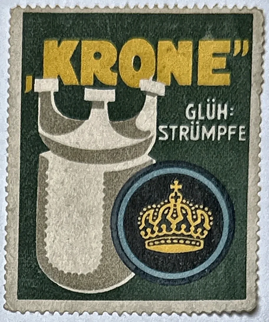 Krone Glühstrümpfe – reclamesluitzegel voor gloeikoussen