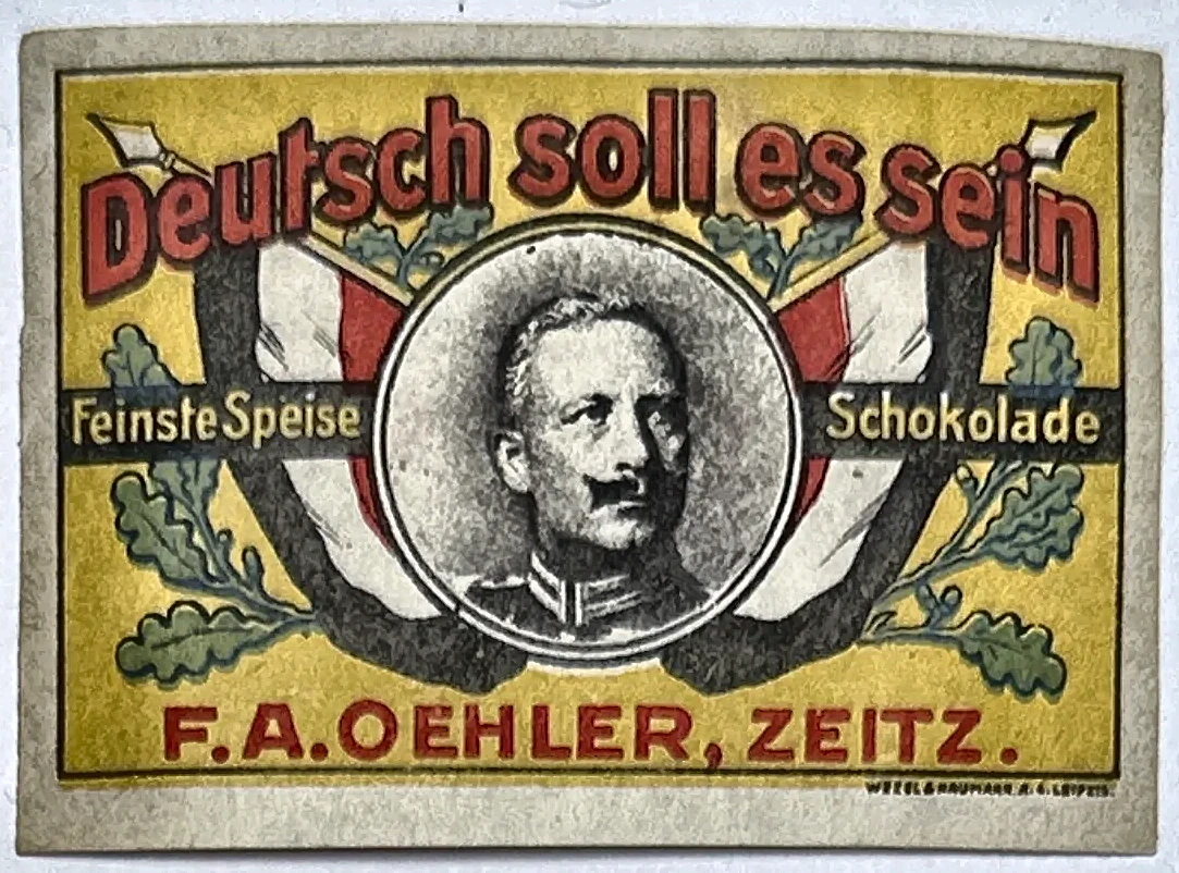 Chocolade-etiket F.A. Oehler Zeitz – 'Deutsch soll es sein'