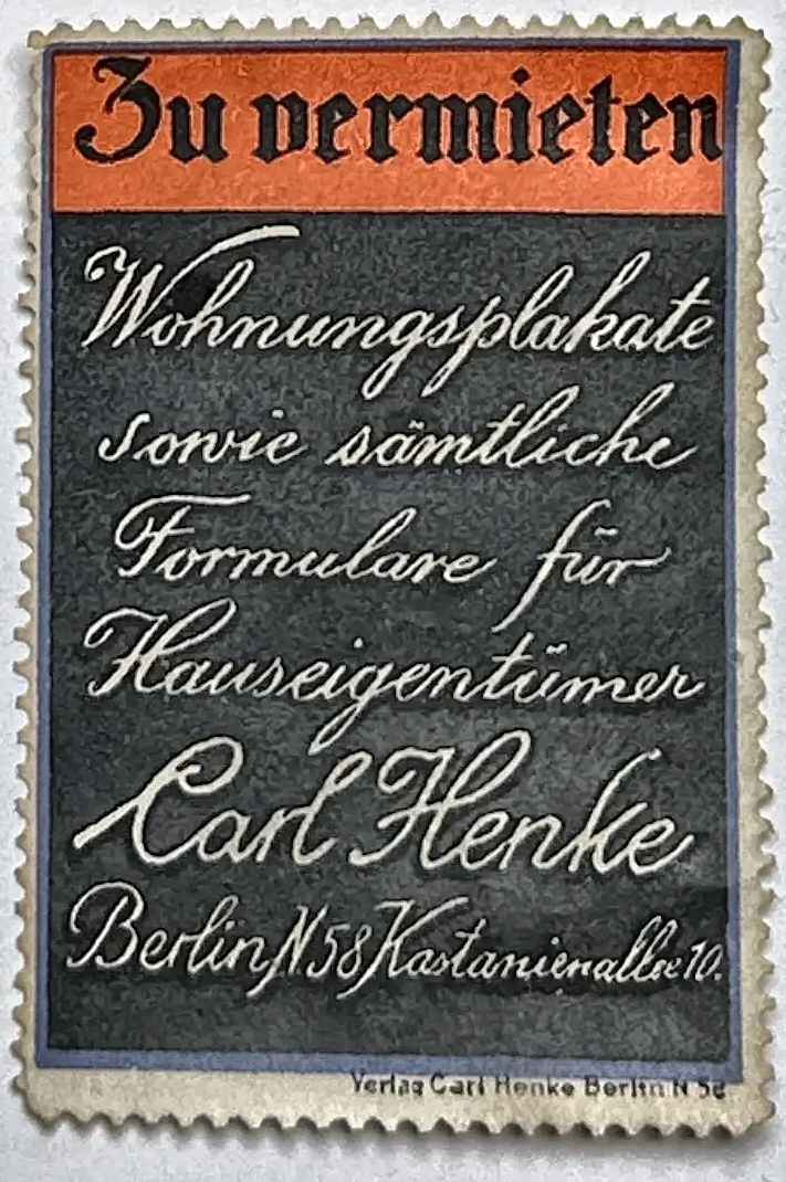 Reclamesluitzegel Carl Henke – Wohnungsplakate, Berlijn