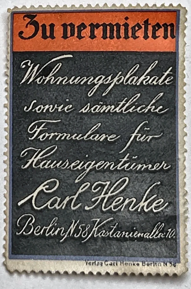 Reclamesluitzegel Carl Henke – Wohnungsplakate Berlin