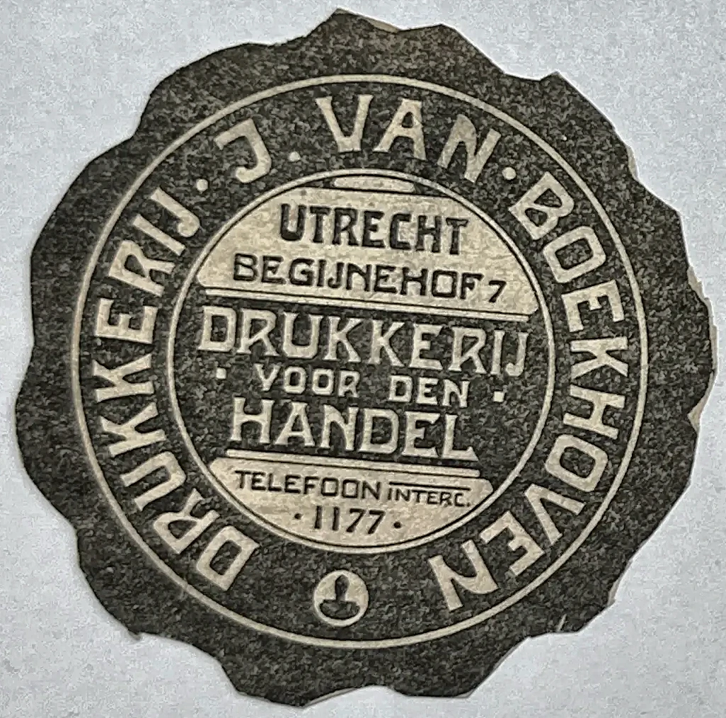 Sluitzegel Drukkerij J. van Boekhoven, Utrecht