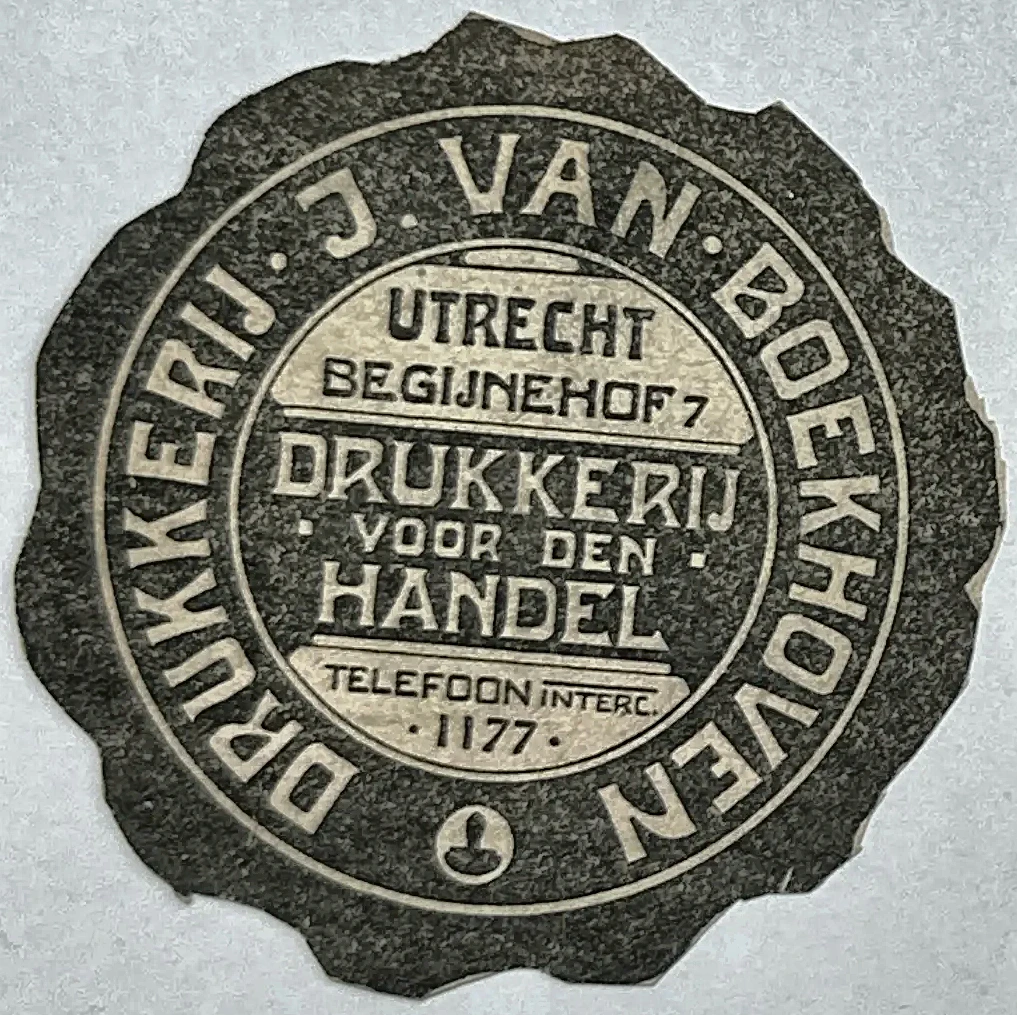 Sluitzegel Drukkerij J. van Boekhoven Utrecht
