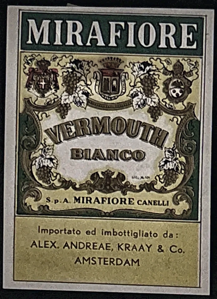 Mirafiore Vermouth Bianco – importetiket Amsterdam
