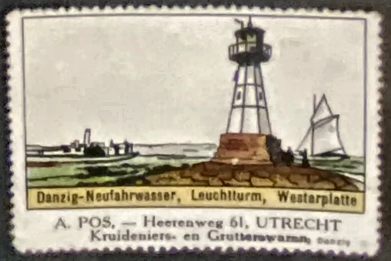 Vuurtoren Neufahrwasser – Westerplatte, Danzig – Reclamezegel A. Pos Utrecht