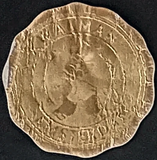 Historische sluitzegel met koninklijk portret en gekartelde rand