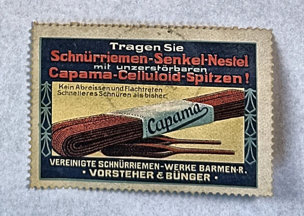 Capama Schoenveters Reclamesluitzegel – Vorsteher & Bünger, Barmen