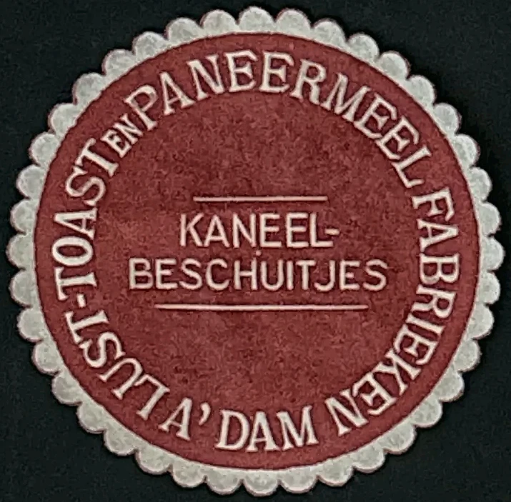 Sluitzegel Lust Toast- en Paneermeel Fabrieken – Kaneel-Beschuitjes, Amsterdam