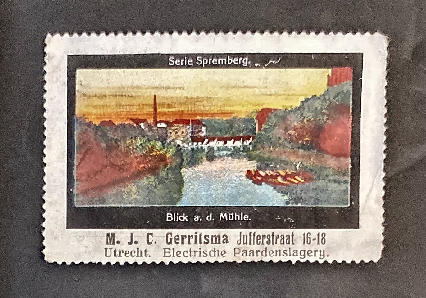 Reclamesluitzegel Gerritsma – Blick auf die Mühle, Spremberg