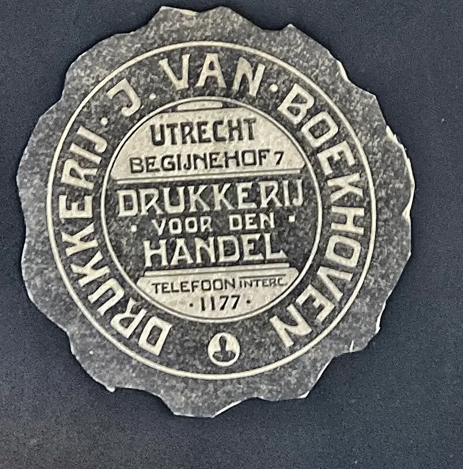Sluitzegel Drukkerij J. van Boekhoven Utrecht