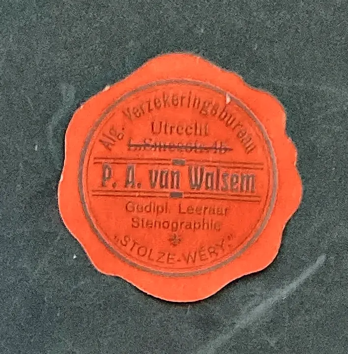 Sluitzegel P.A. van Walsem – Gediplomeerd Stenografieleraar Utrecht