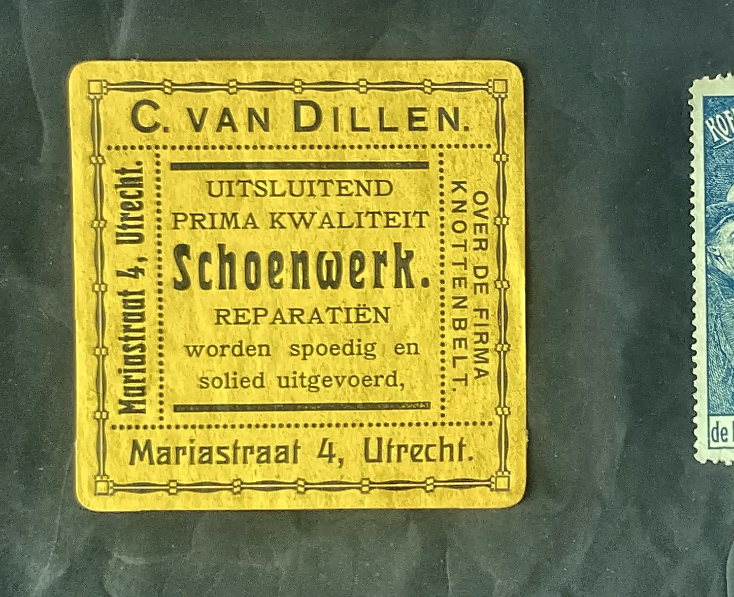 Reclamesluitzegel C. van Dillen – Schoenwerk Utrecht