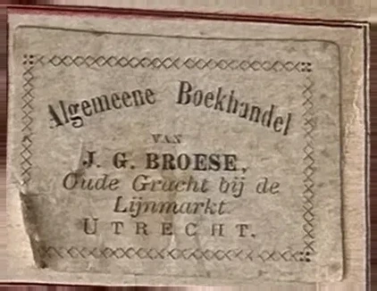 Boekhandelsetiket J.G. Broese – Utrecht