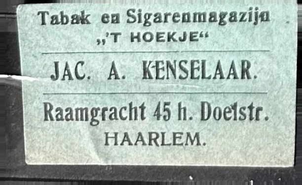 Sluitzegel Tabak- en Sigarenmagazijn 'T Hoekje, Haarlem