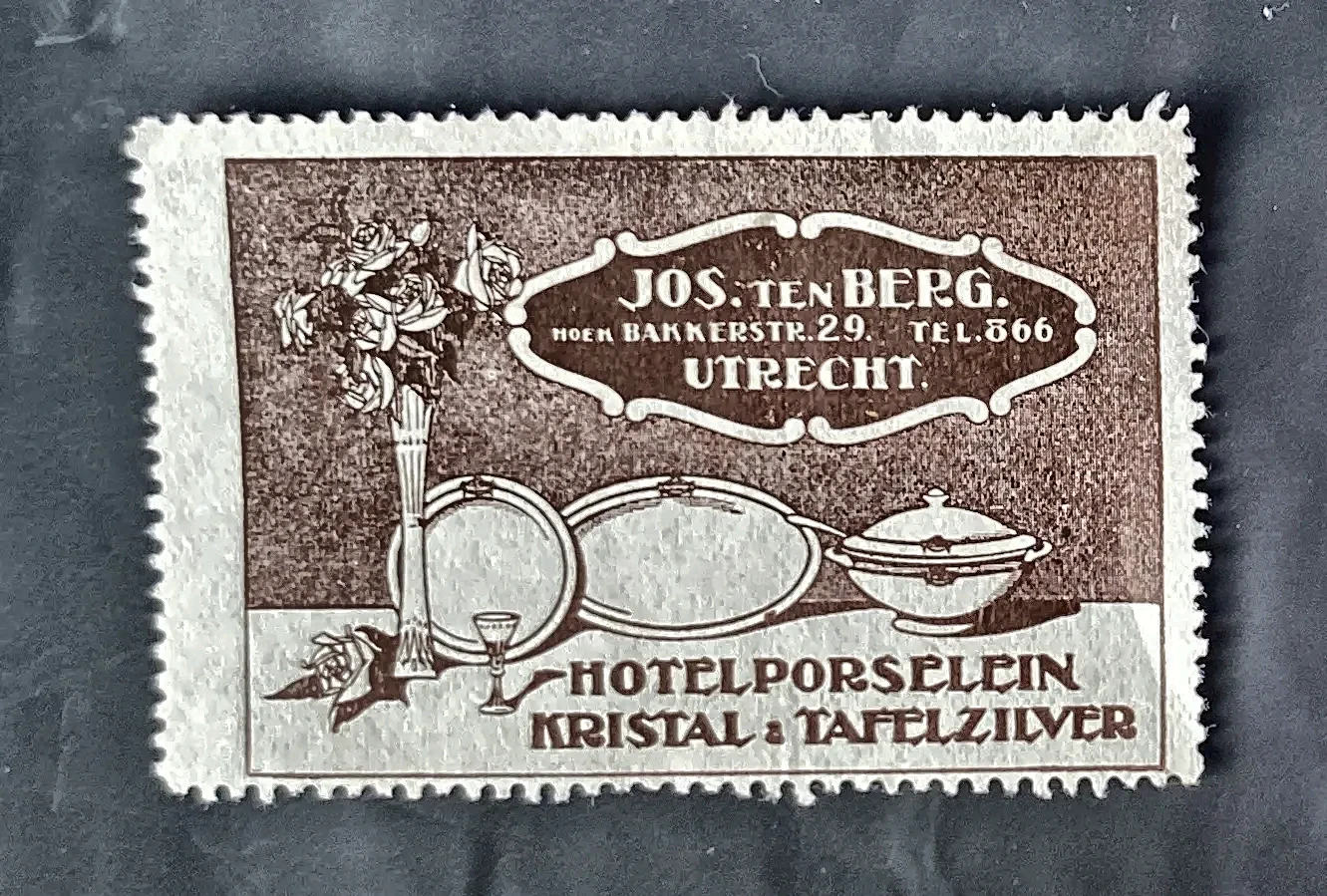 Reclamesluitzegel Jos. ten Berg – Hotelporselein, Kristal & Tafelzilver Utrecht